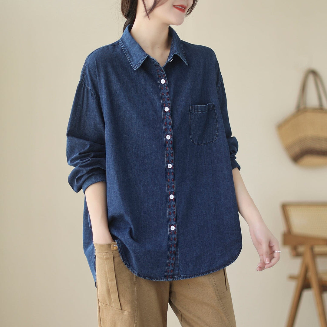 Women Spring Casual Cotton Denim Blouse