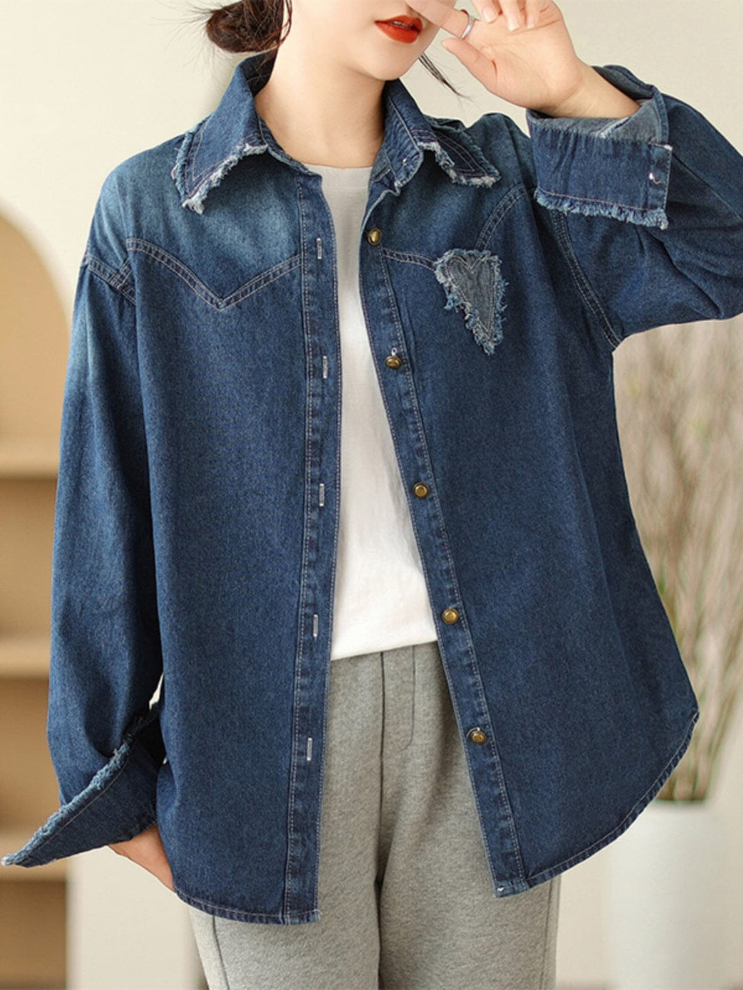 Women Spring Casual Fashion Denim Blouse