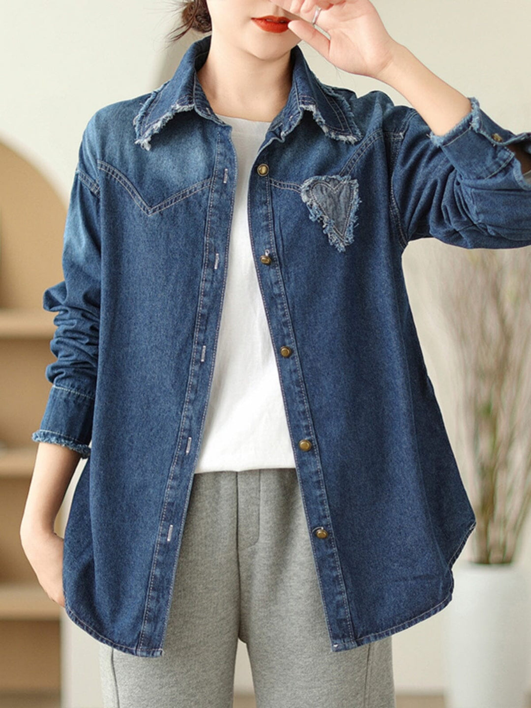 Women Spring Casual Fashion Denim Blouse