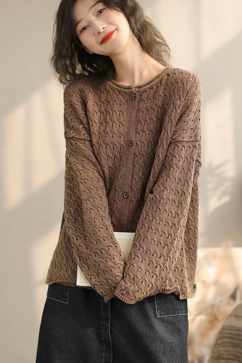 Women Spring Casual Jacquard Knitted Cardigan