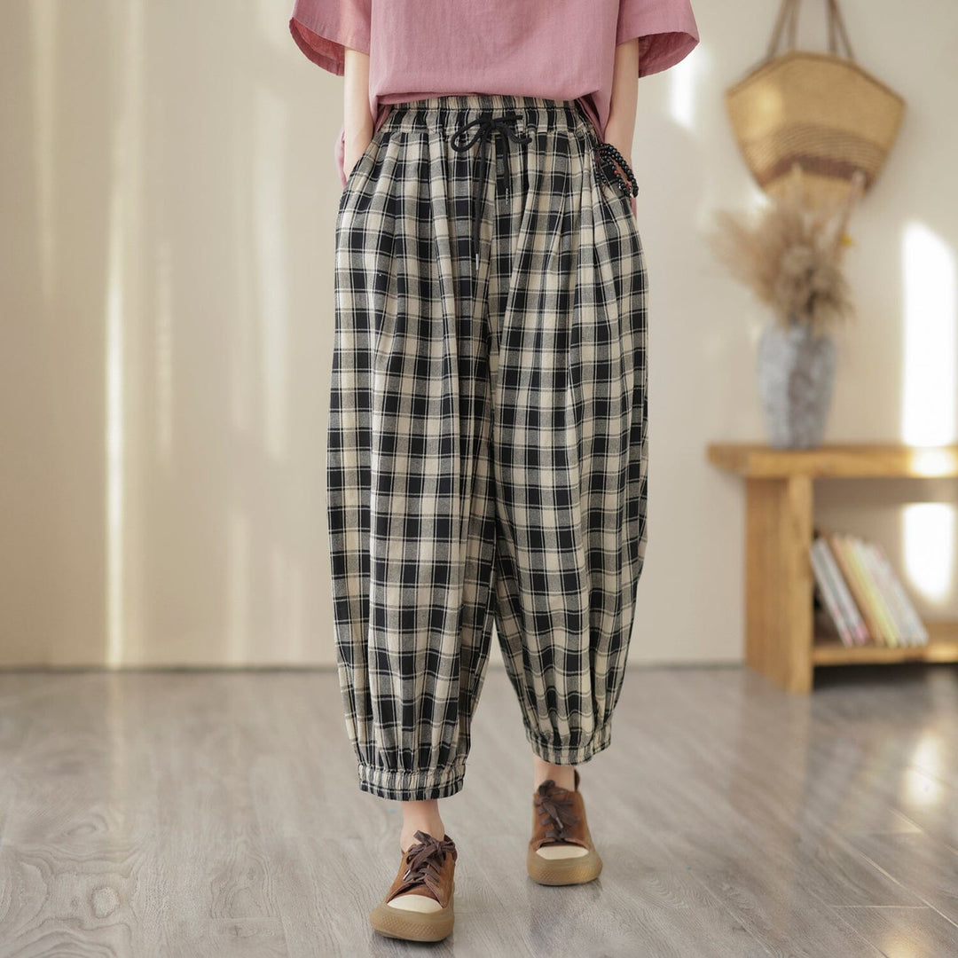 Women Spring Casual Loose Plaid Harem Pants