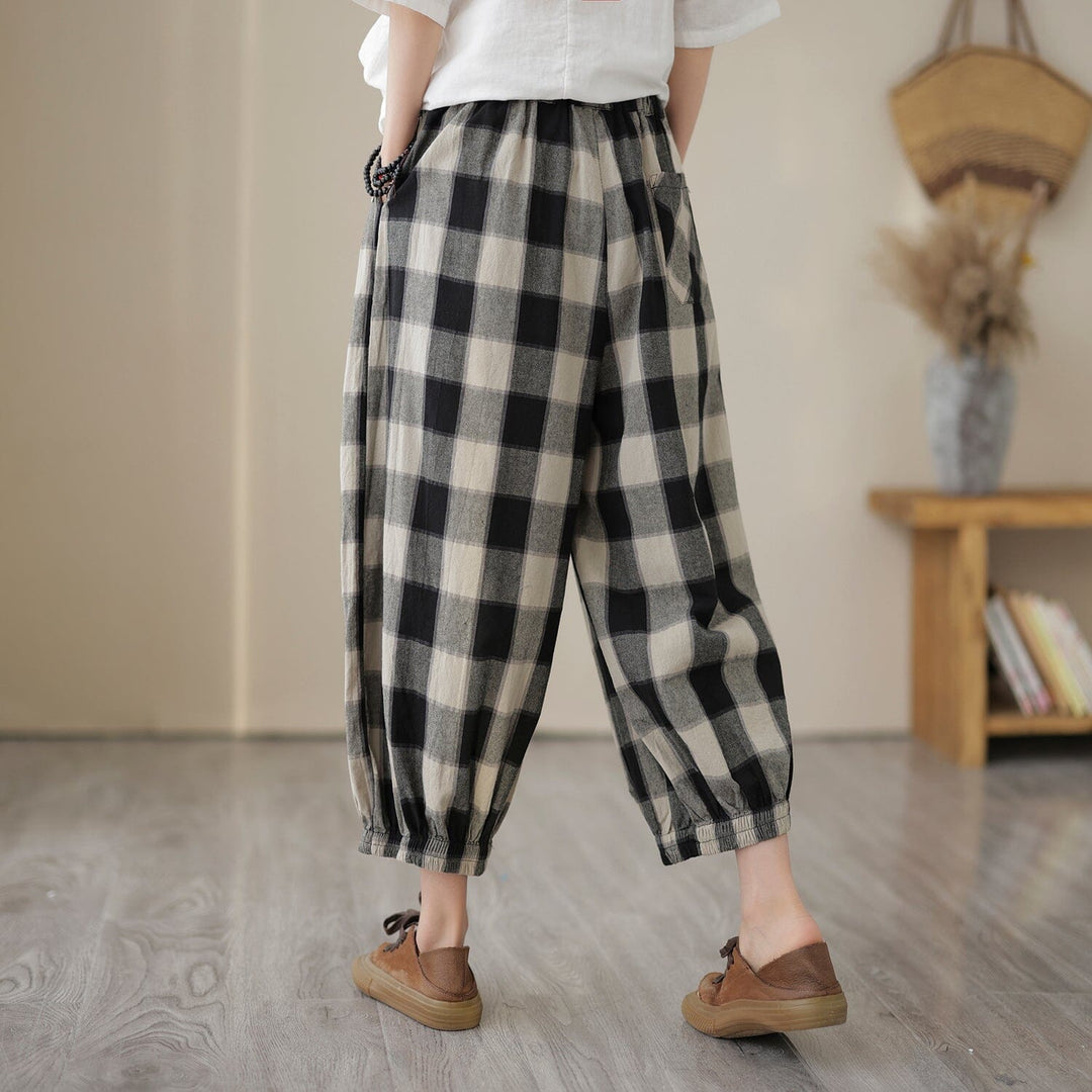 Women Spring Casual Loose Plaid Harem Pants