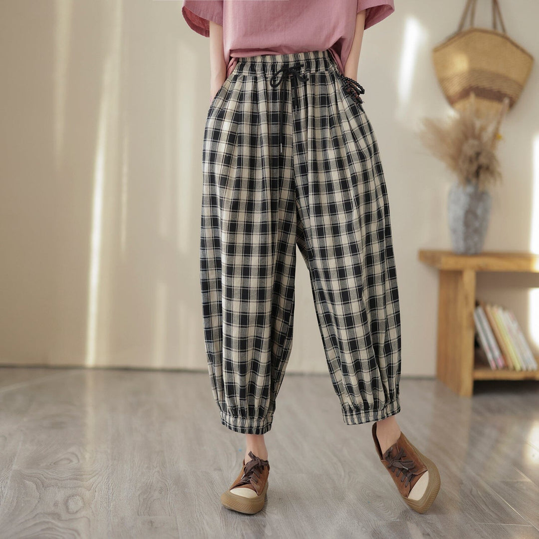 Women Spring Casual Loose Plaid Harem Pants