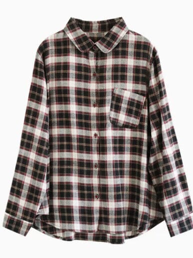 Women Spring Casual Plaid Cotton Blouse