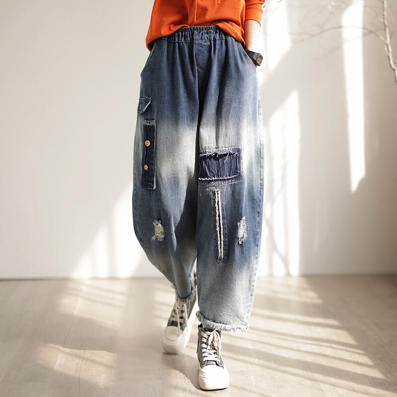 Women Spring Casual Ripped Patchwork Jeans