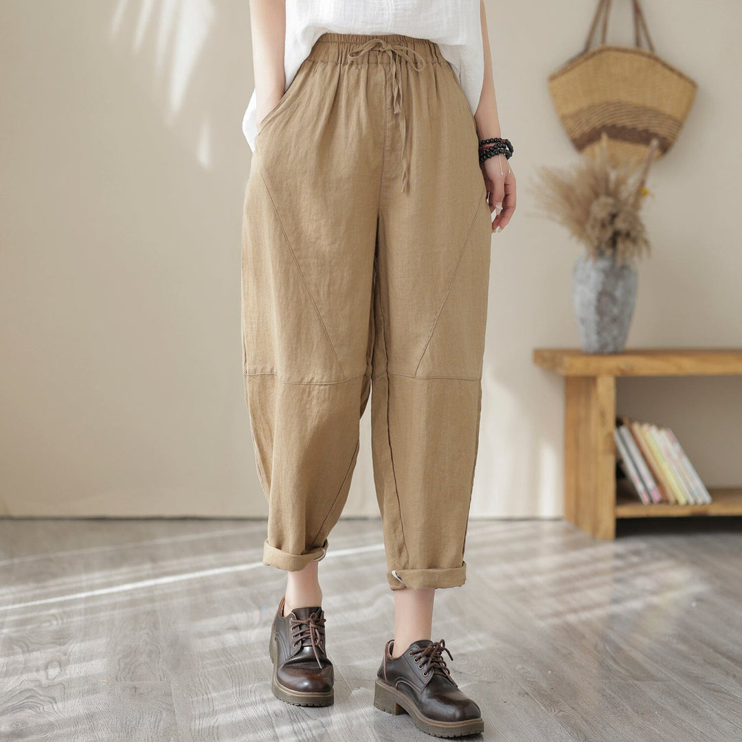 Women Spring Casual Solid Loose Linen Pants