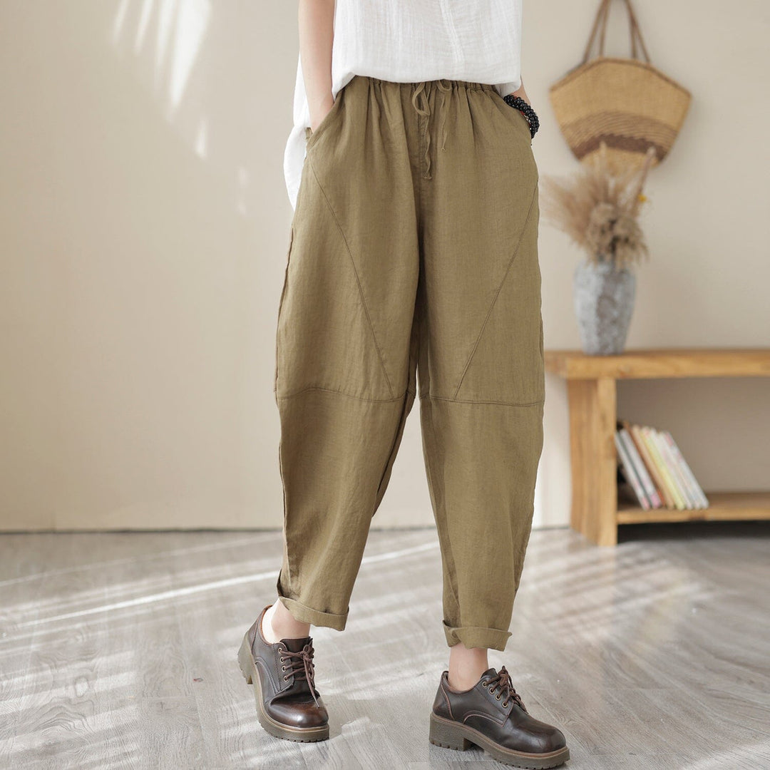 Women Spring Casual Solid Loose Linen Pants