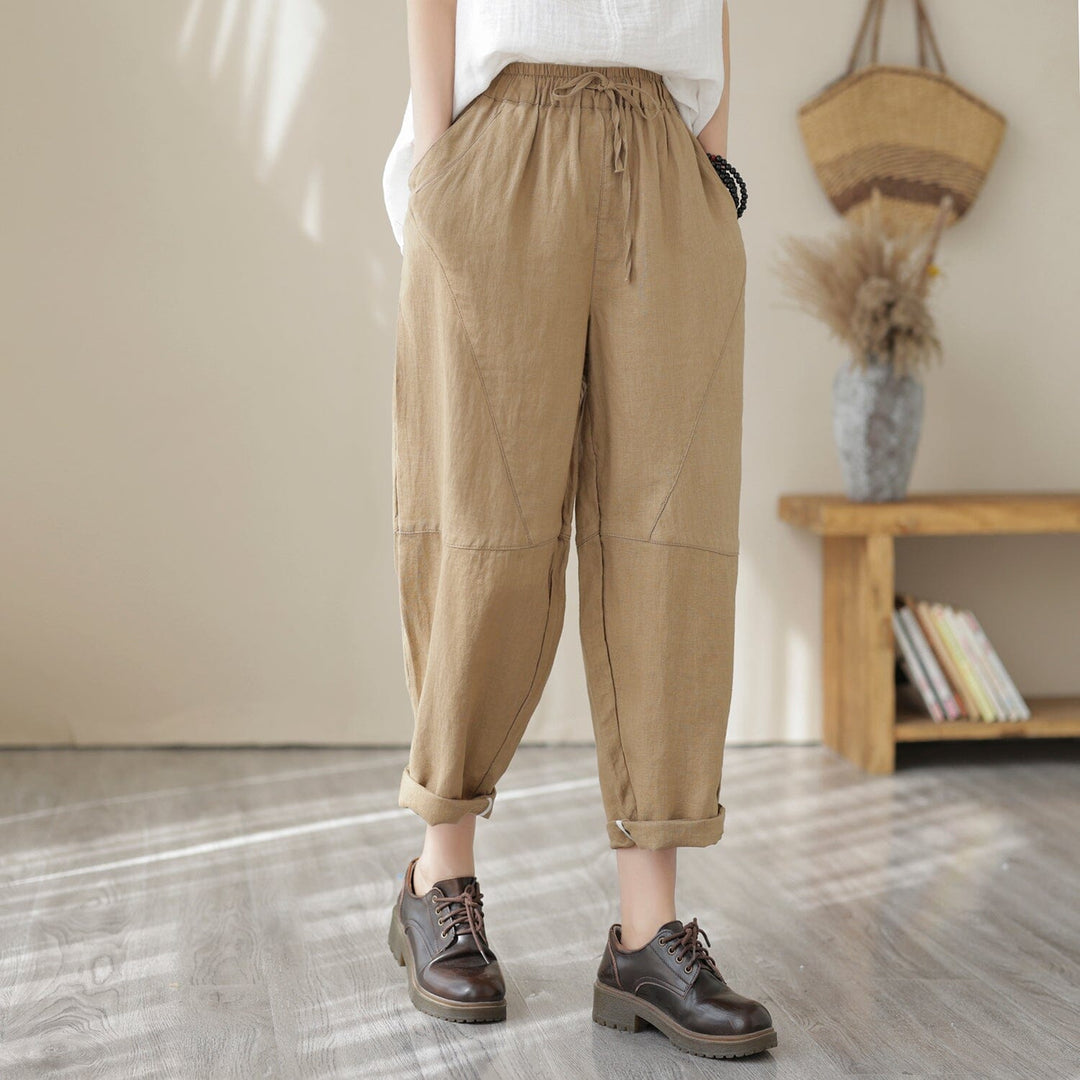 Women Spring Casual Solid Loose Linen Pants