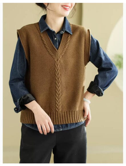 Women Spring Casual V-neck Knitted Waistcoat