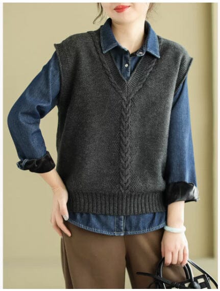 Women Spring Casual V-neck Knitted Waistcoat