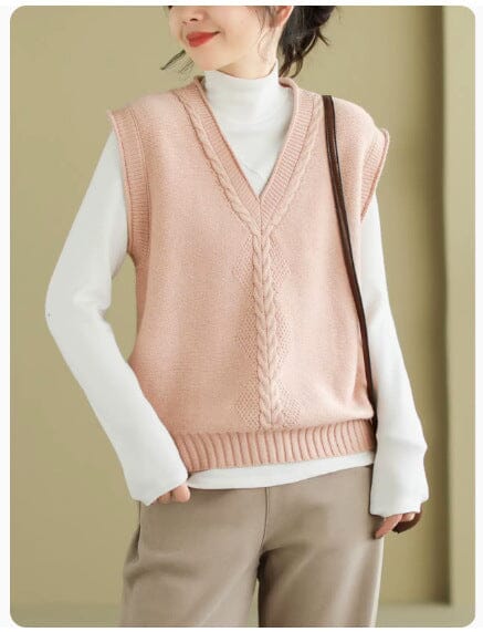 Women Spring Casual V-neck Knitted Waistcoat