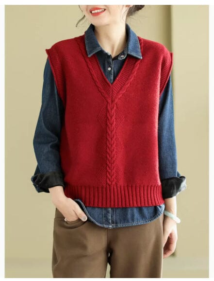 Women Spring Casual V-neck Knitted Waistcoat