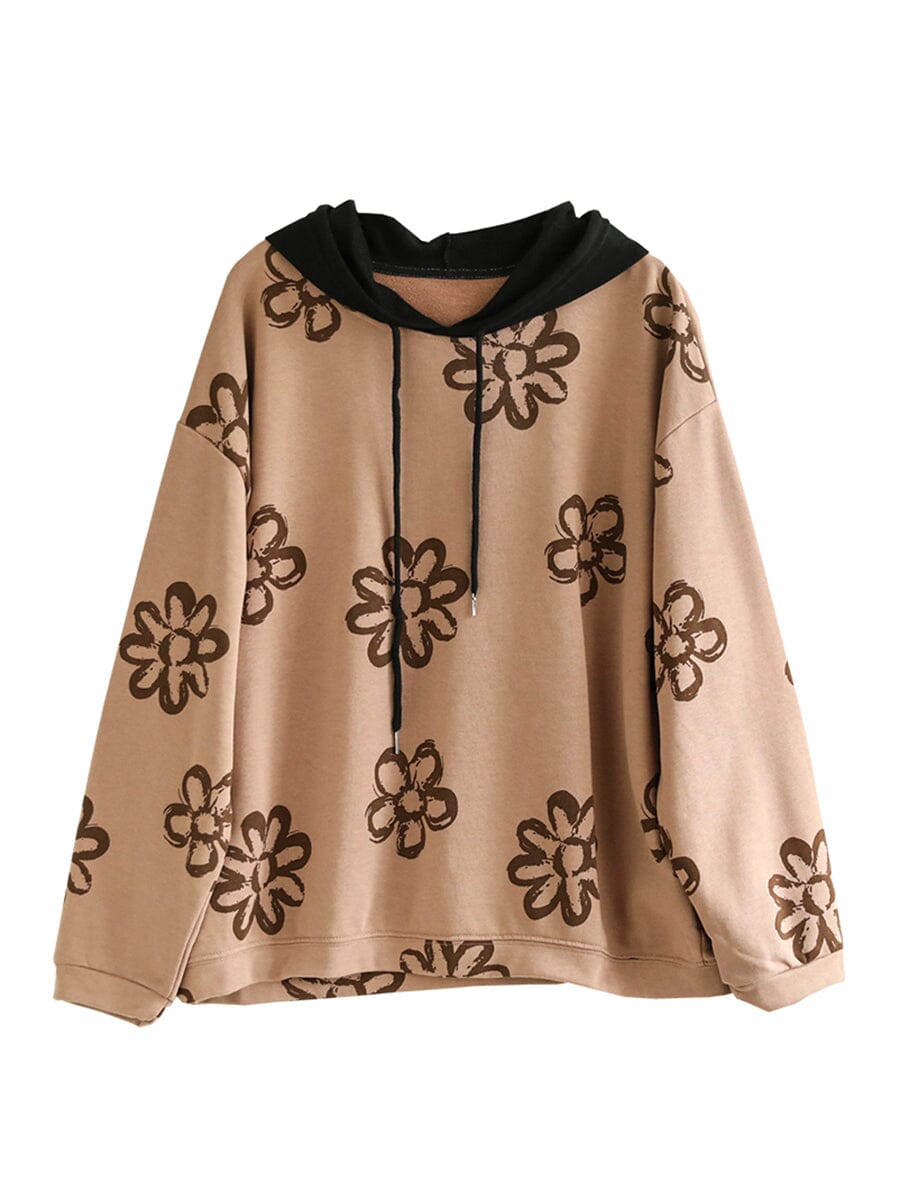 Women Spring Fashin Print Loose Casual Hoodie