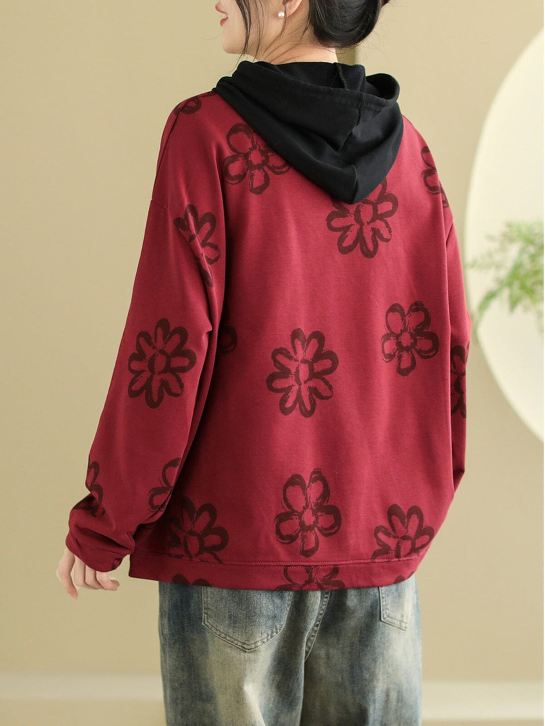 Women Spring Fashin Print Loose Casual Hoodie