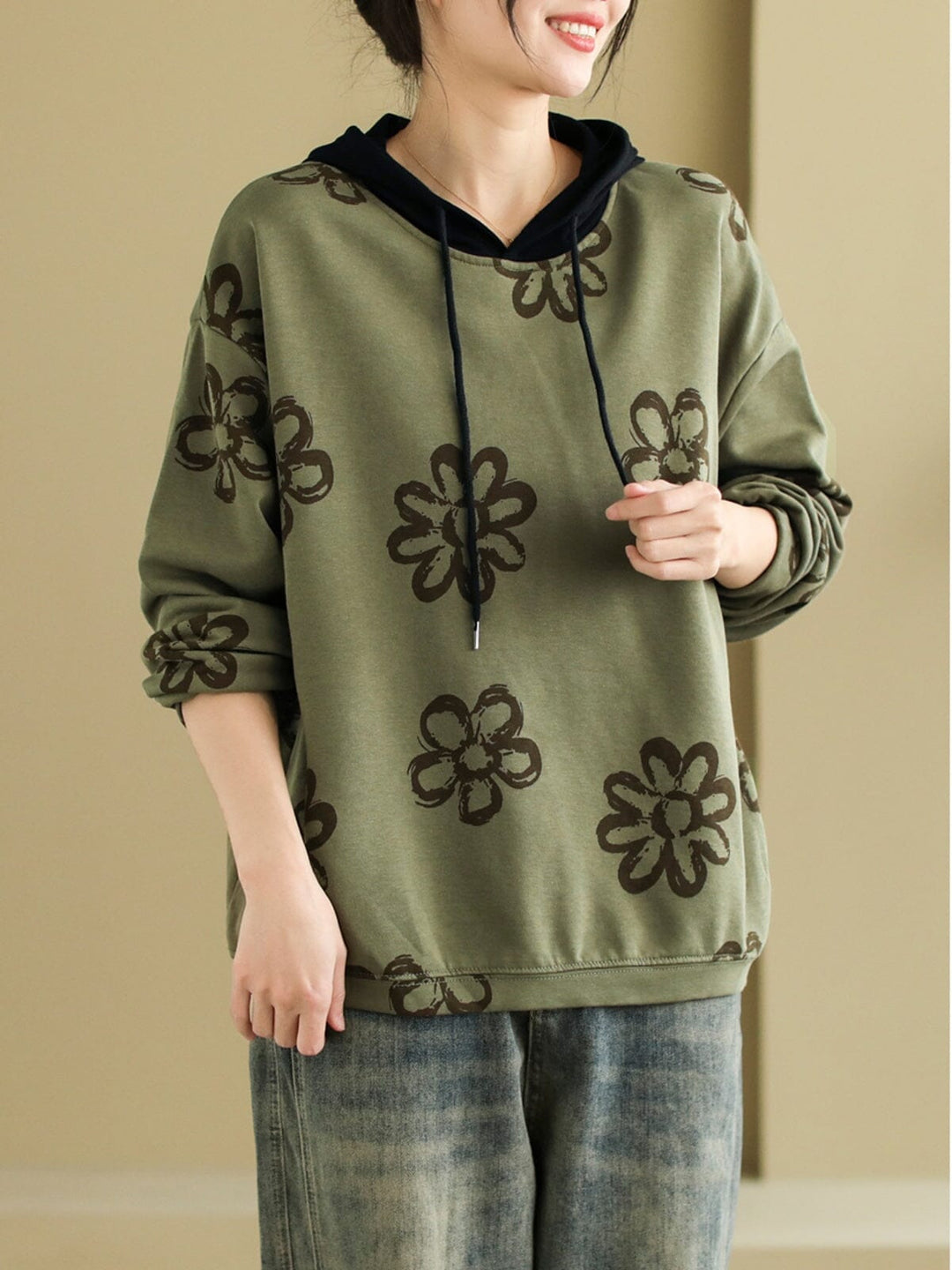 Women Spring Fashin Print Loose Casual Hoodie