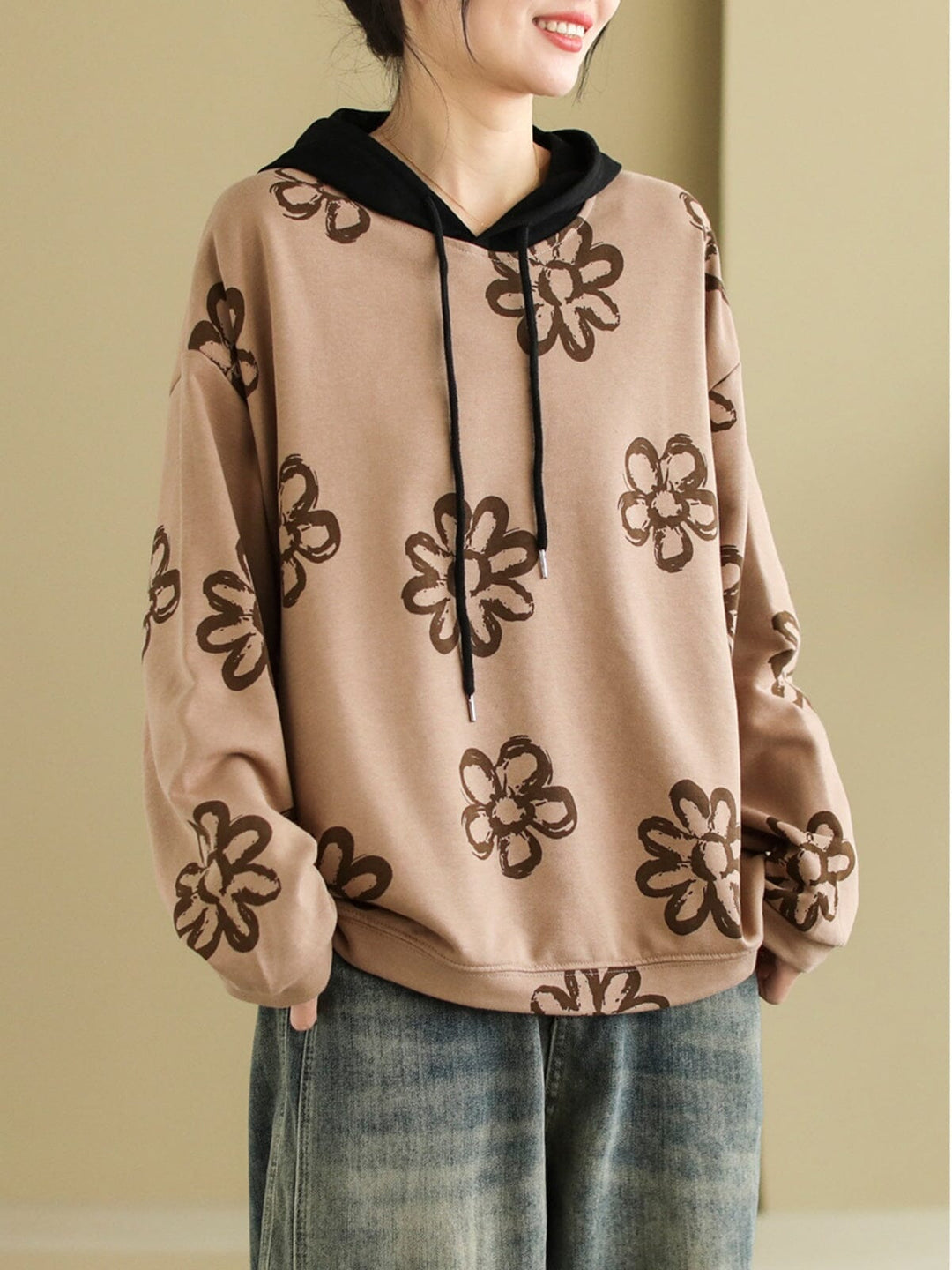 Women Spring Fashin Print Loose Casual Hoodie