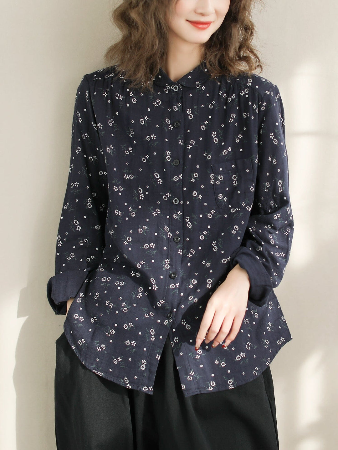 Women Spring Long Sleeve Cotton Casual Blouse