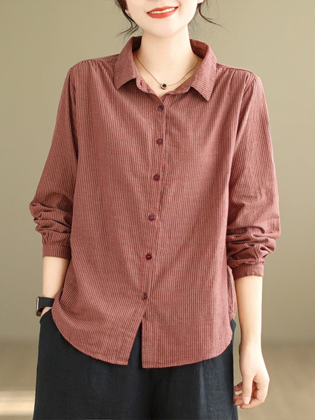 Women Spring Minimalist Casual Solid Stripe Blouse