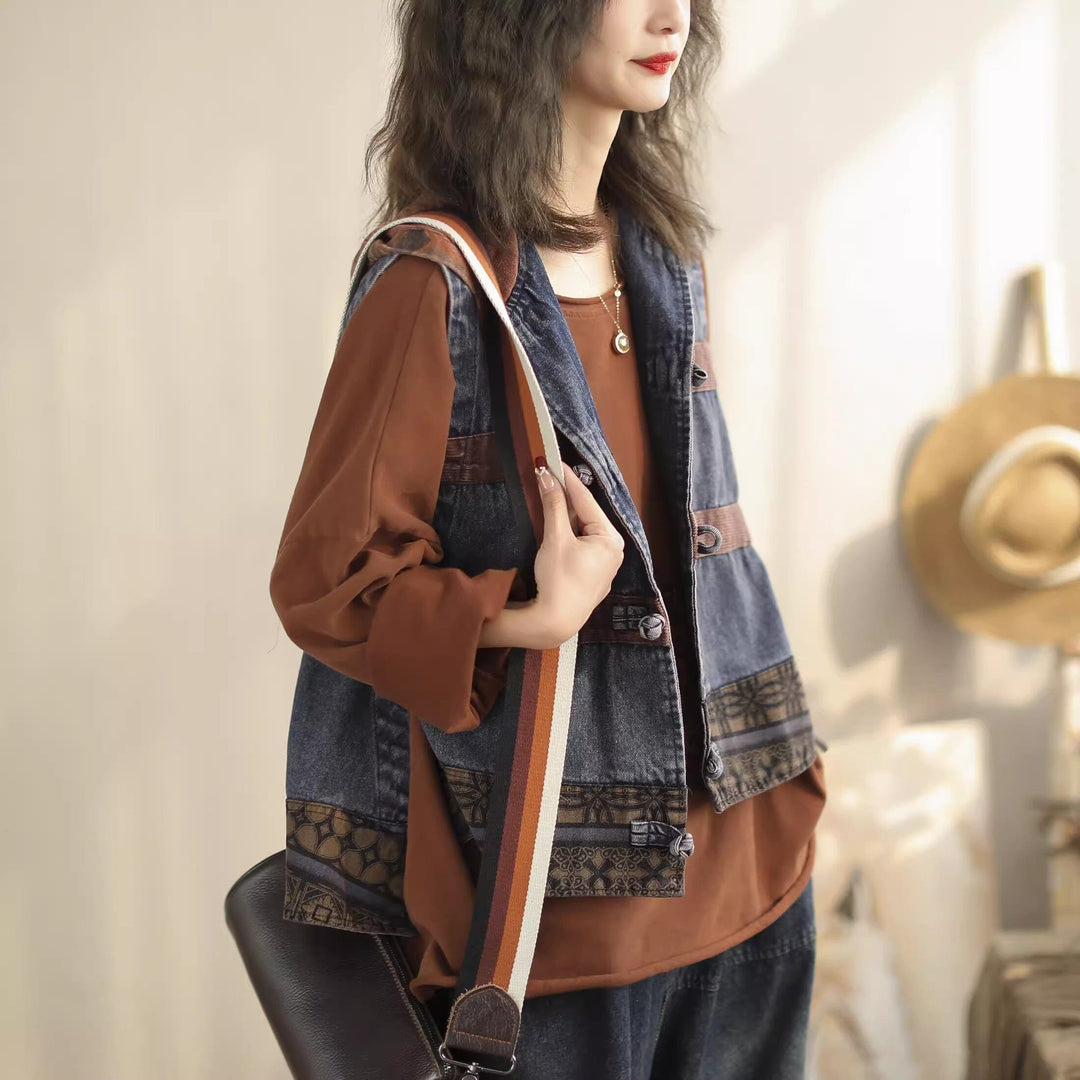 Casual Spring Minimalist Cotton Denim Waistcoat