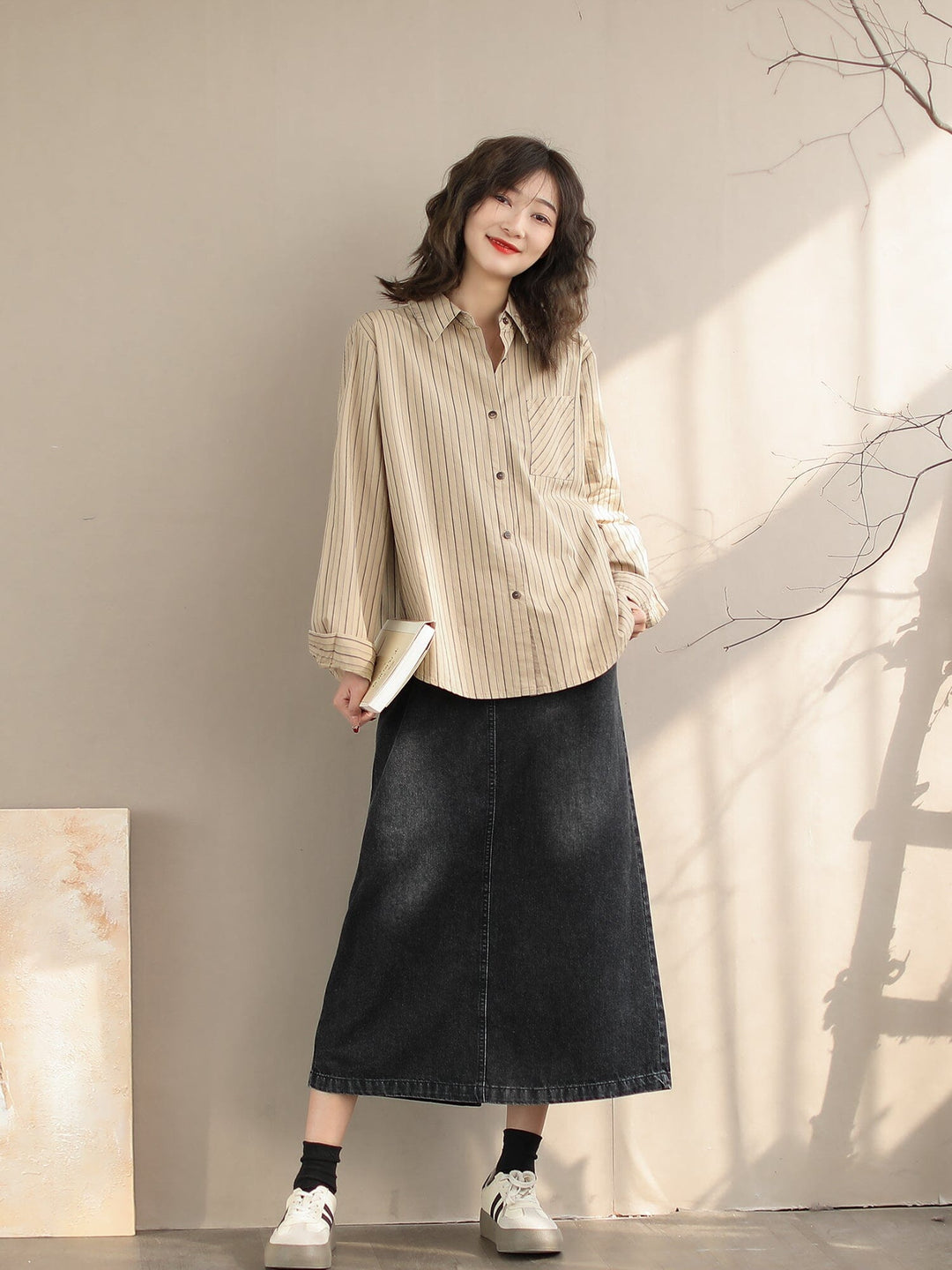 Women Spring Retro Casual A-Line Denim Skirt