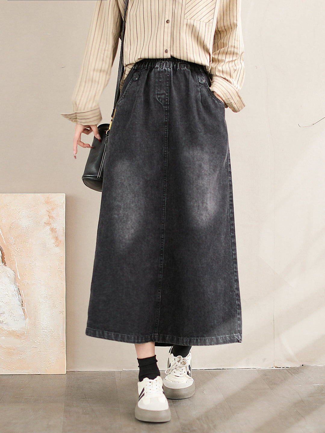 Women Spring Retro Casual A-Line Denim Skirt