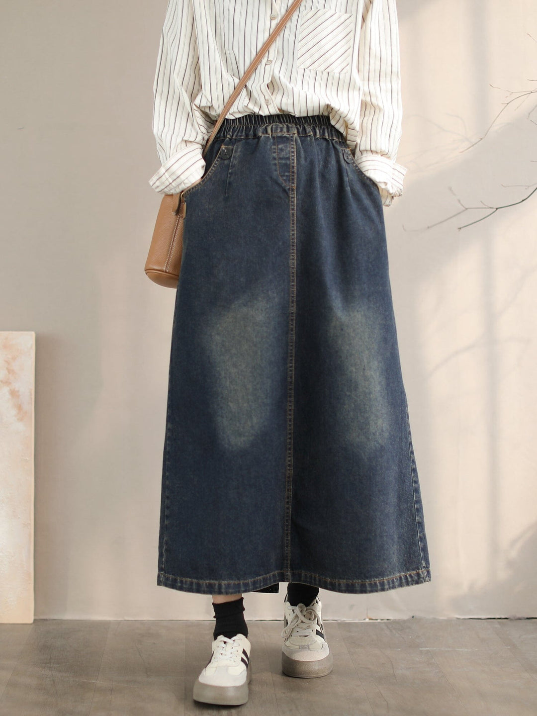 Women Spring Retro Casual A-Line Denim Skirt