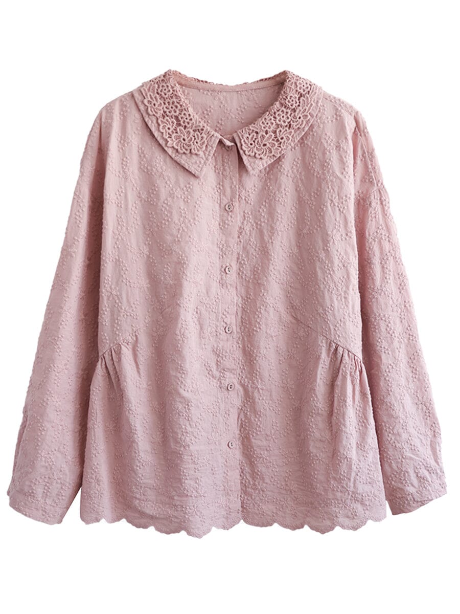 Women Spring Retro Embroidery Double Layers Blouse