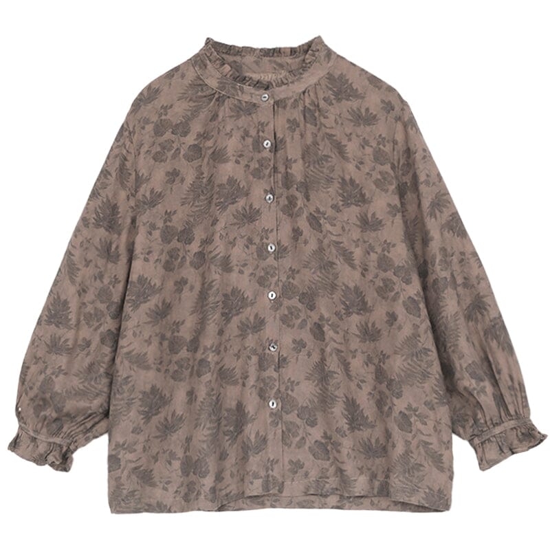 Women Spring Retro Floral Cotton Loose Casual Blouse