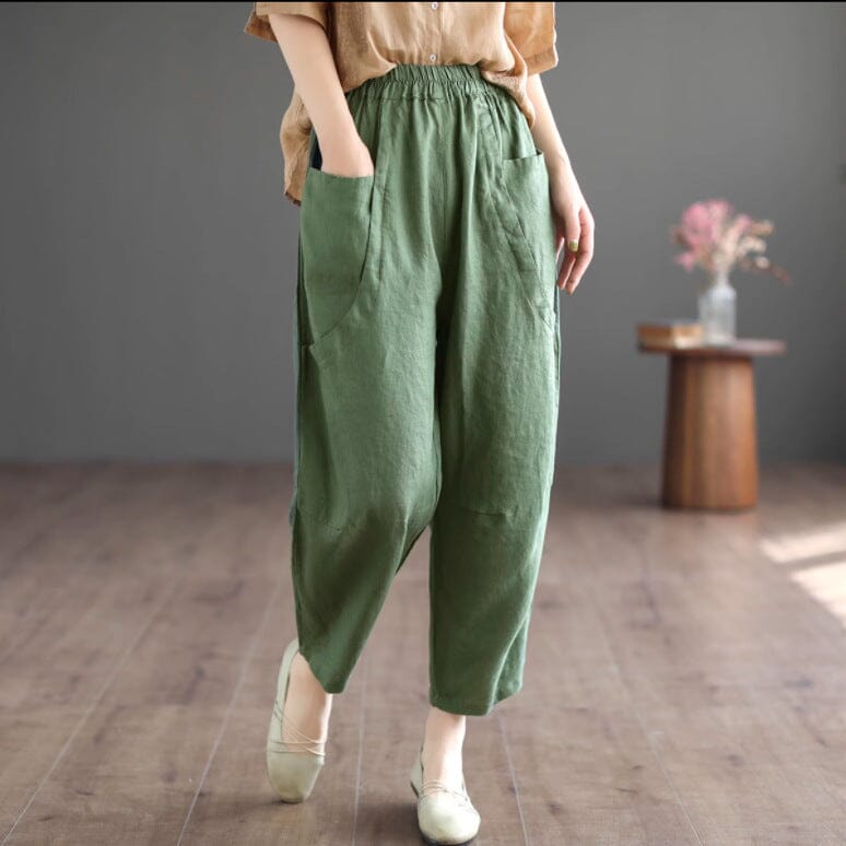 Women Spring Retro Loose Casual Linen Pants