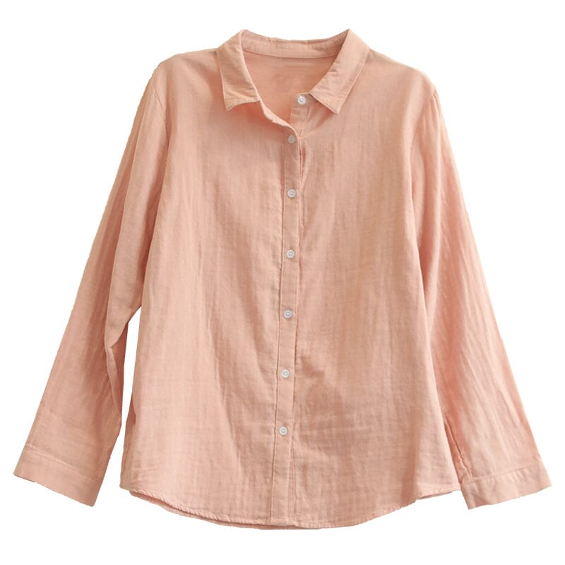 Women Spring Solid Casual Cotton Blouse