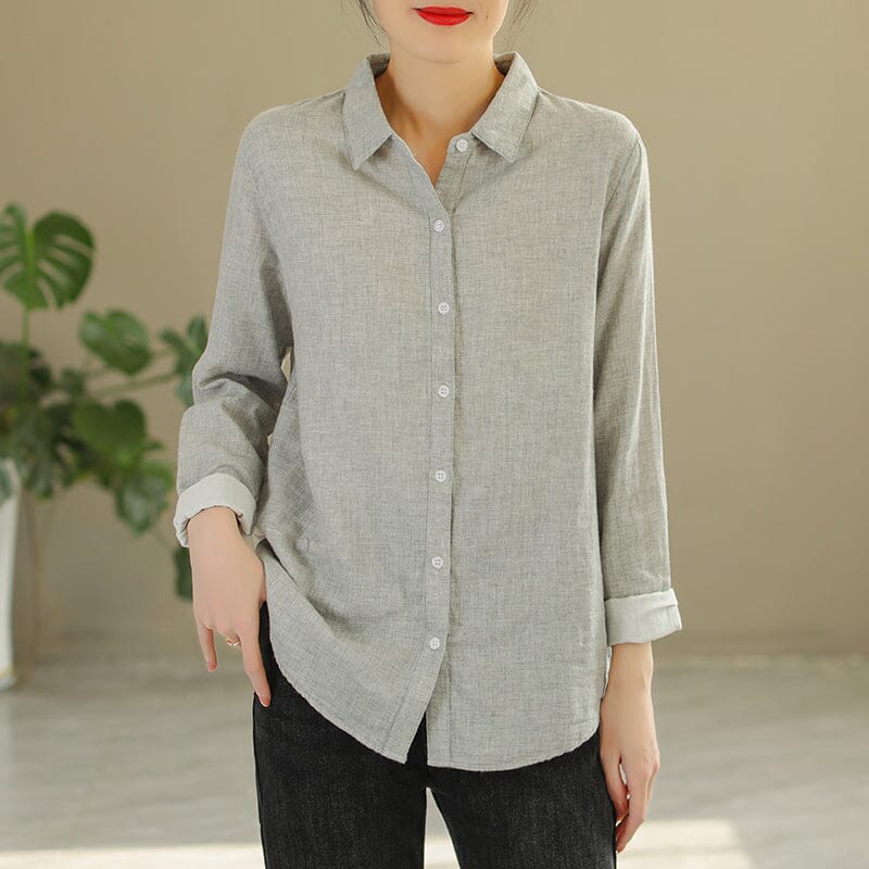 Women Spring Solid Casual Cotton Blouse