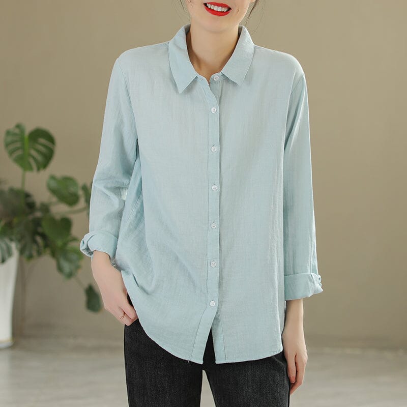 Women Spring Solid Casual Cotton Blouse