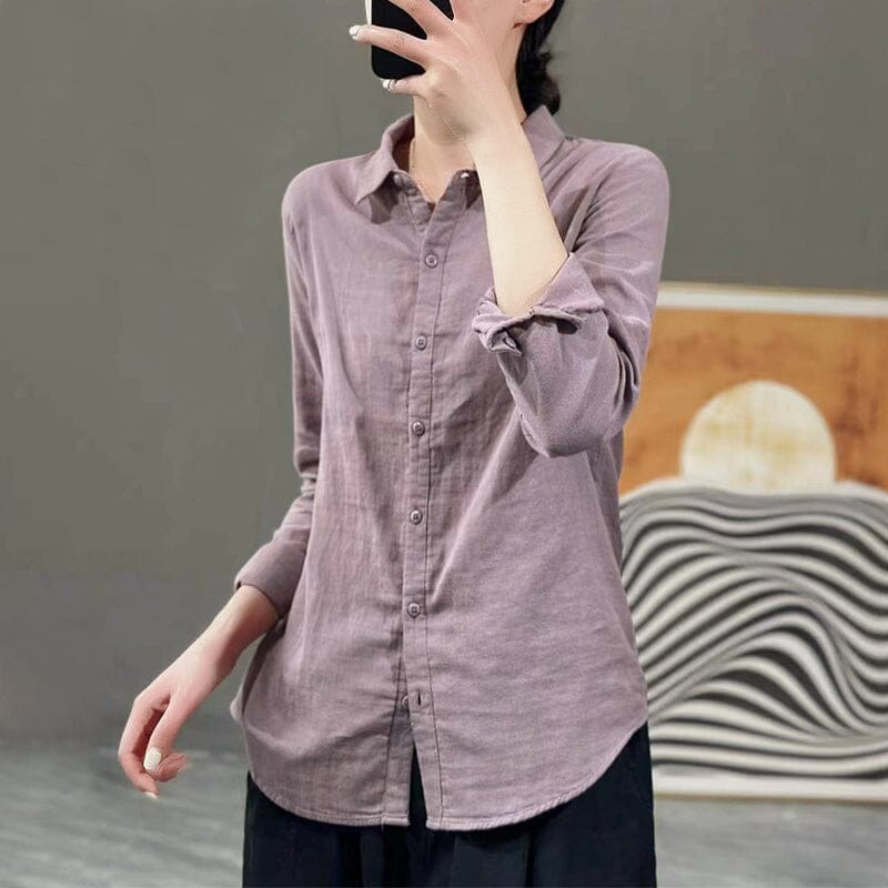 Women Spring Solid Casual Cotton Blouse