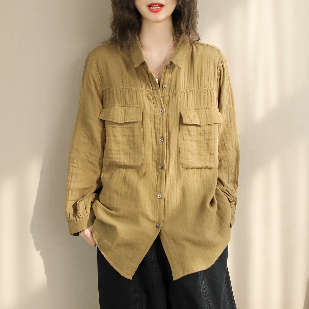 Women Spring Solid Minimalist Cotton Casual Blouse