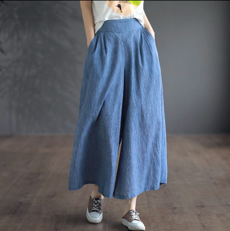 Causal Summer Cotton Solid Wide Leg Pants