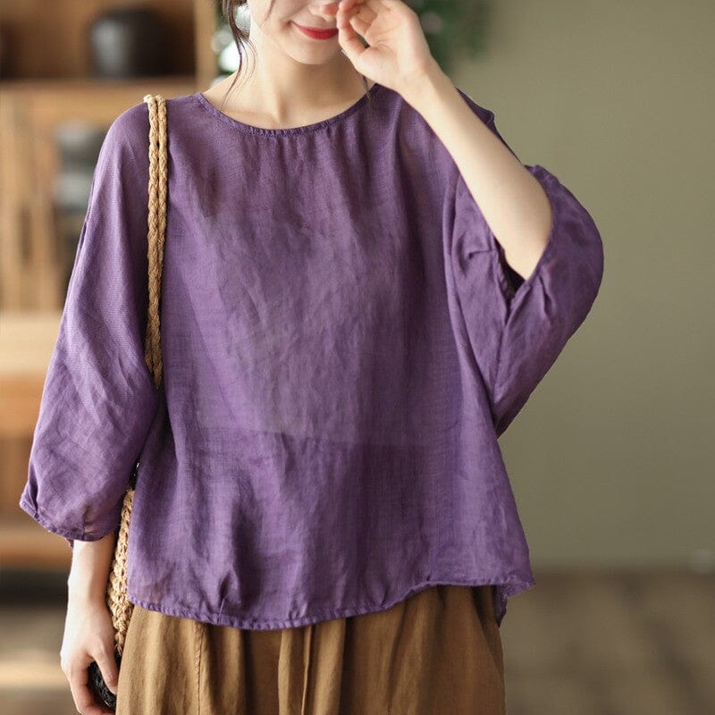 2023 Summer Loose Linen Solid T-Shirt