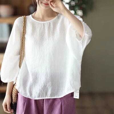 2023 Summer Loose Linen Solid T-Shirt