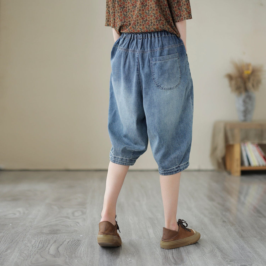 Women Casual Embroidery Patchwork Denim Shorts