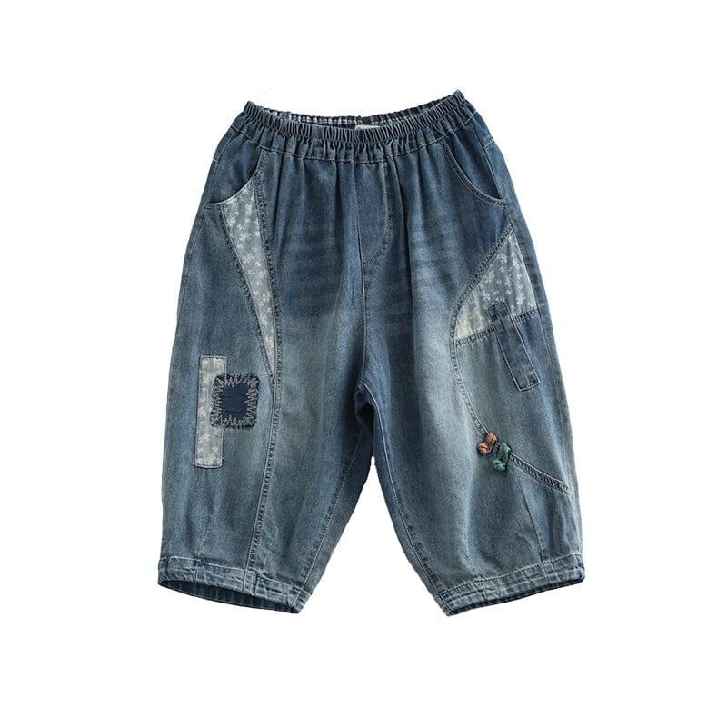 Women Casual Embroidery Patchwork Denim Shorts