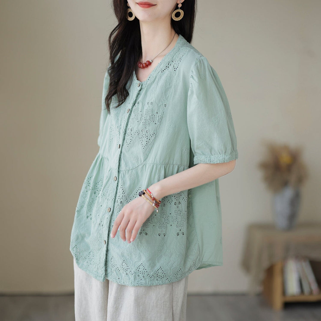 2023 Summer Casual Linen Embroidery T-Shirt