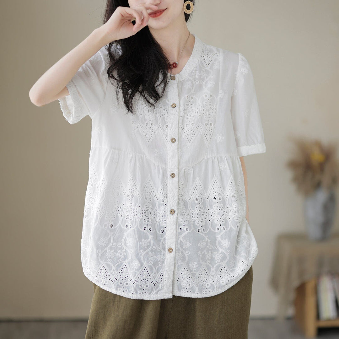 2023 Summer Casual Linen Embroidery T-Shirt