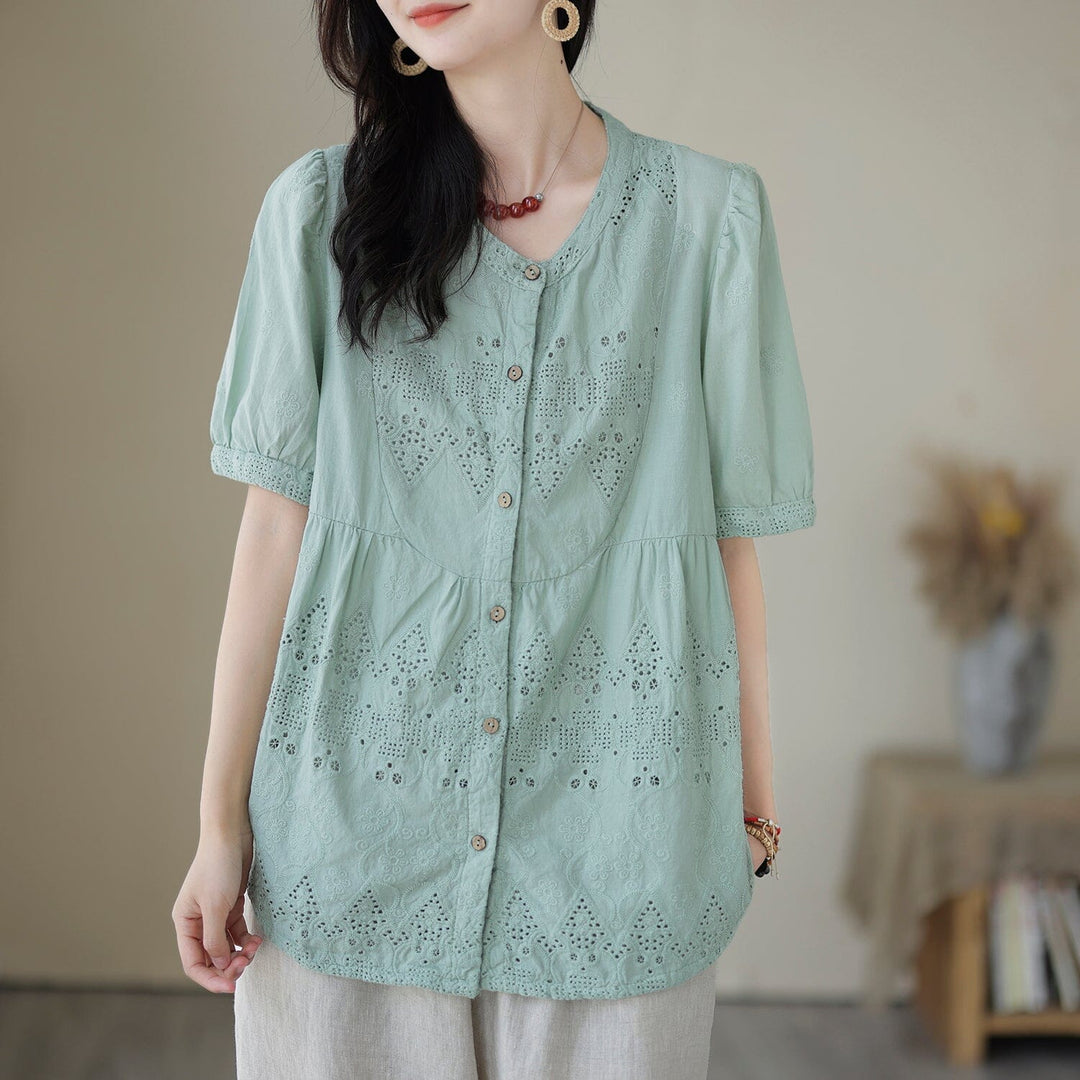 2023 Summer Casual Linen Embroidery T-Shirt