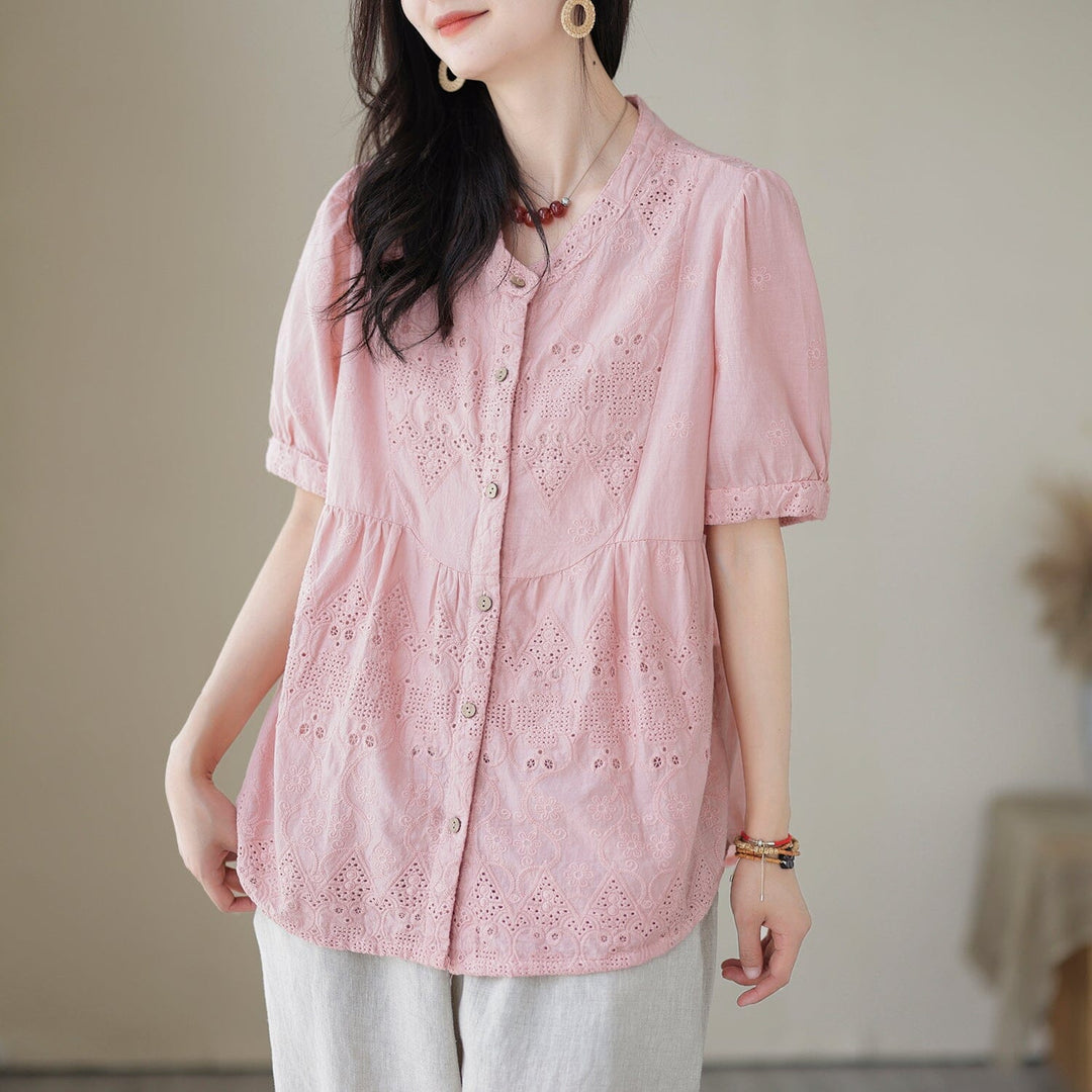 2023 Summer Casual Linen Embroidery T-Shirt