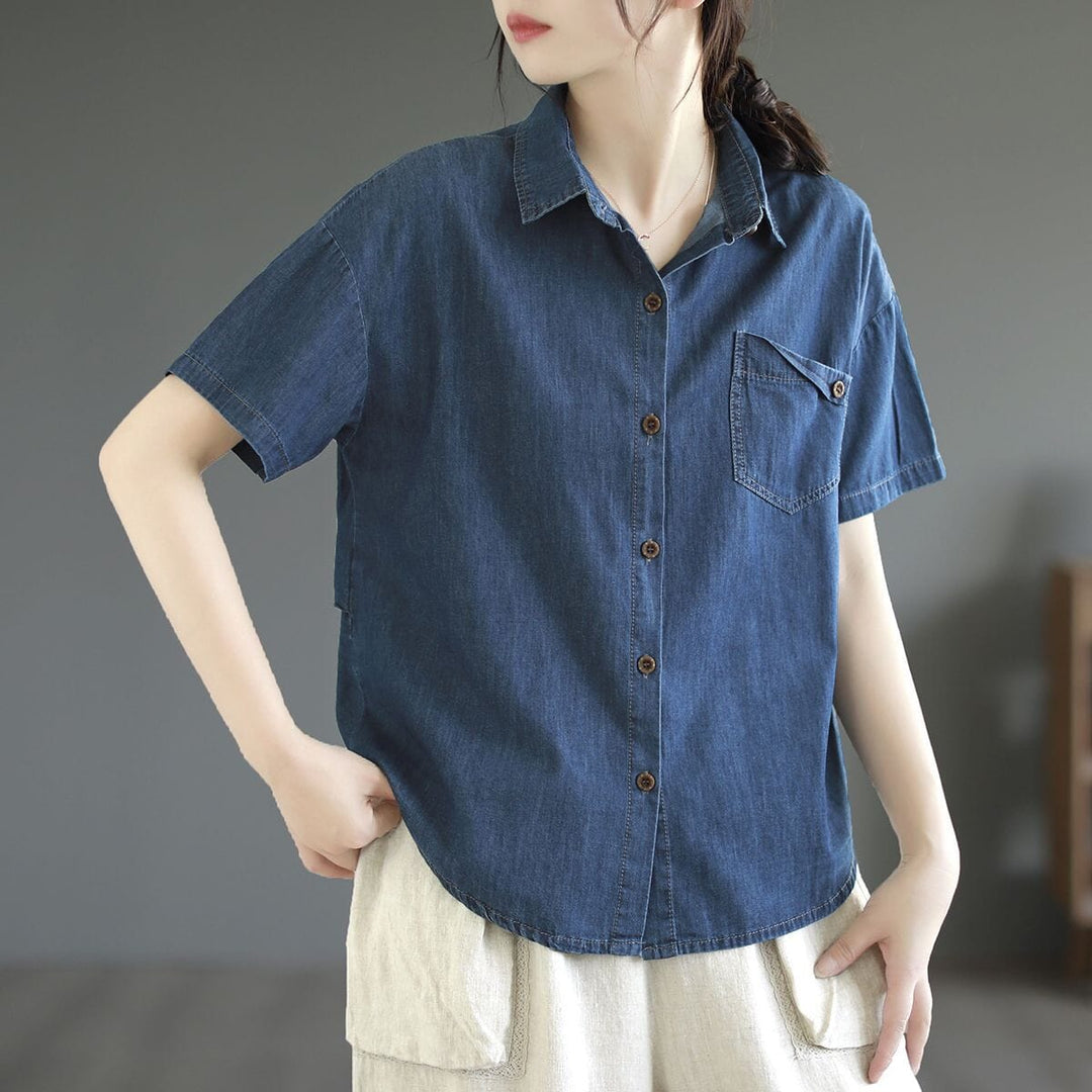 Women Summer Casual Cotton Denim Blouse