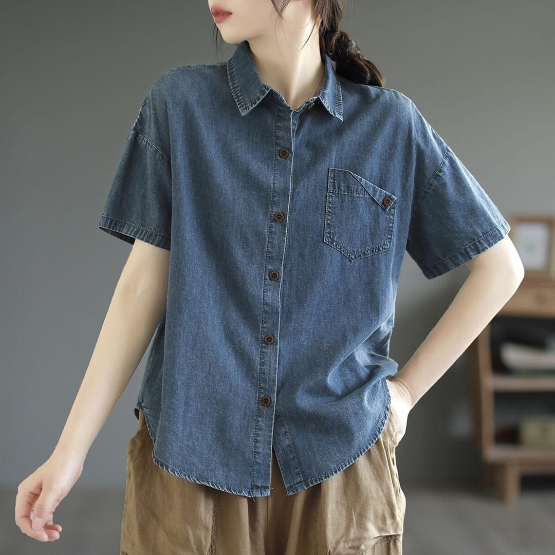 Women Summer Casual Cotton Denim Blouse