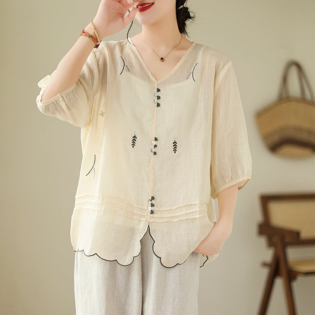 Women Summer Casual Minimalist Embroidery Tops
