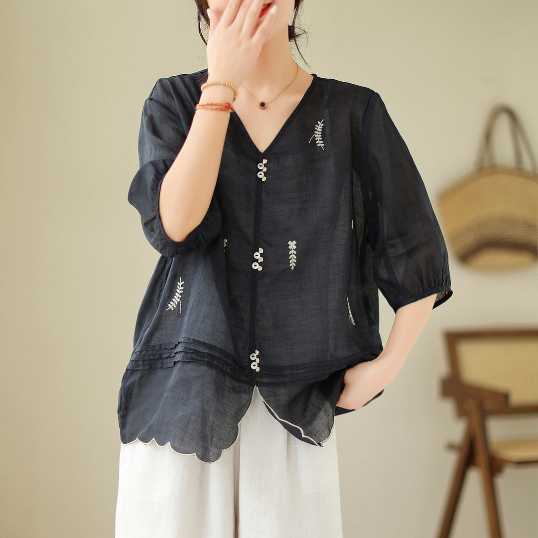 Women Summer Casual Minimalist Embroidery Tops