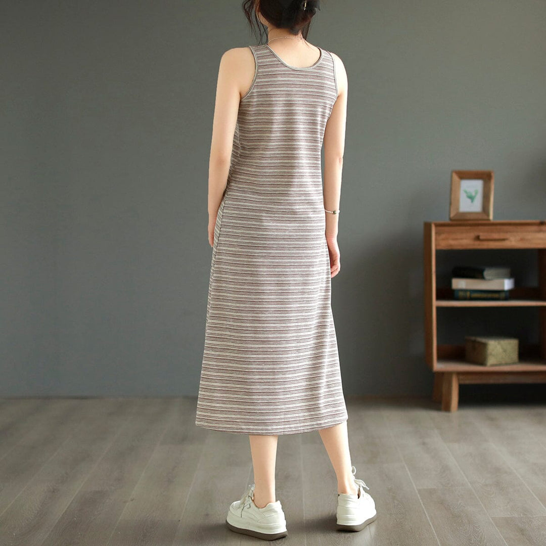 Summer Casual Stripe Cotton Dress Sleeveless