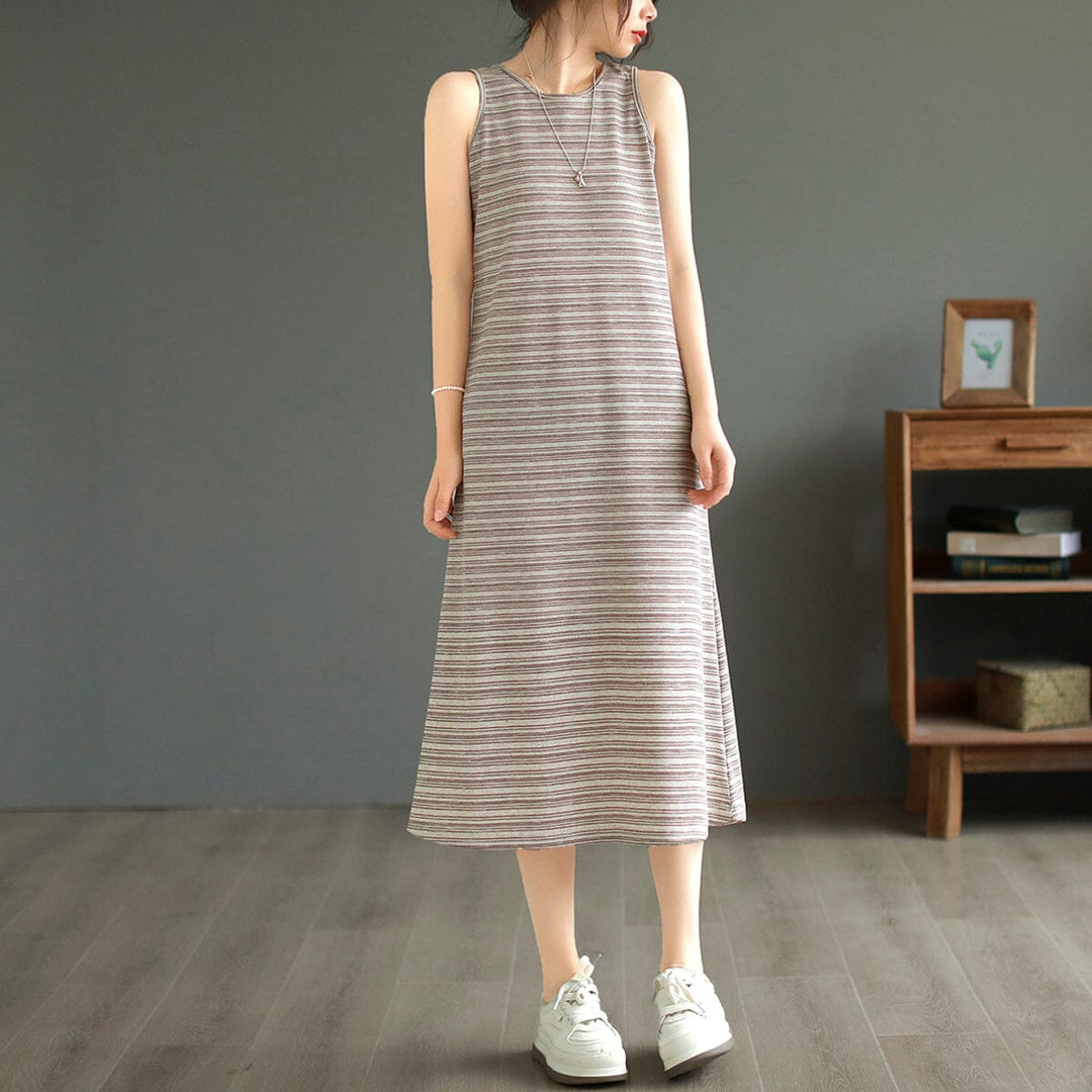 Summer Casual Stripe Cotton Dress Sleeveless