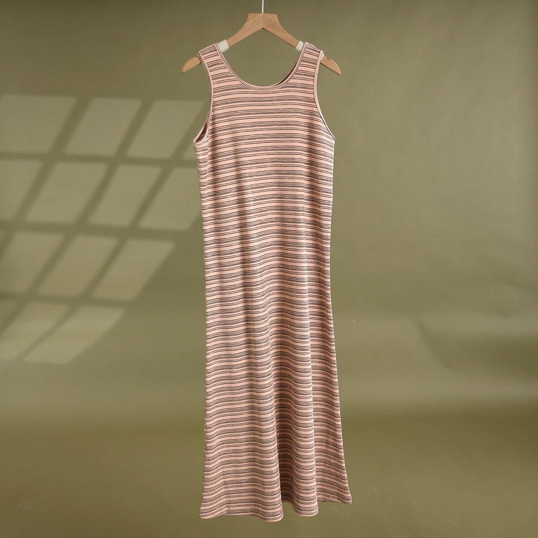 Summer Casual Stripe Cotton Dress Sleeveless